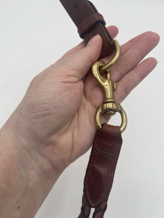 Braided Leather Belt Small Brown Solid Brass Hook Clasp Double Strap 29” main image 10